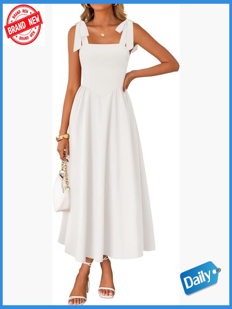 Womens Summer Spaghetti Strap Maxi Dress Square Neck Flowy A-Line Wedding Guest